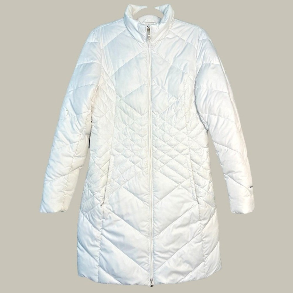 Eddie Bauer Womens White Quilted Down Parka Puffer Jacket Size Medium Tall